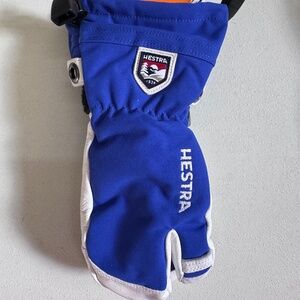 Hestra Army Leather Heli Ski Jr. Mitt Royal Blue Youth Size 4 NWT